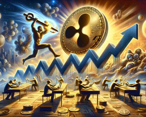 Generate a realistic high-definition image displaying a dramatic increase in the value of XRP cryptocurrency. The image should depict a metaphorical representation of an altcoin revolution that is impossible to ignore.