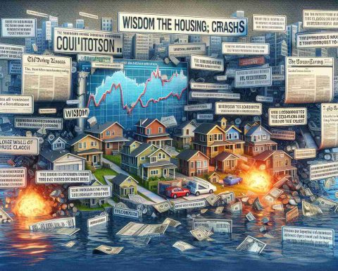 A high-definition, realistic image visualizing the wisdom derived from the 2008 housing crash. It could perhaps have a thematic background of a symbolic crashing housing market and contain elements like detailed graphs, newspaper headlines from that period, and plummeting house prices highlighted. Surrounding this significant event, captioned bits of wisdom can be scattered, drawn from the lessons investors learned from the crisis. Important: Ensure the image provides a nuanced understanding of various investment strategies evolved post the crash, stressing the importance of risk management and diversified investment.