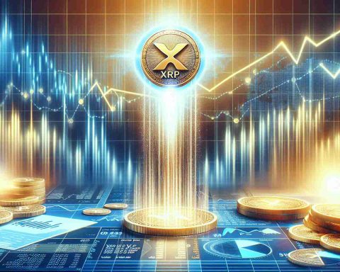 Generate a high-definition, realistic illustration showing a bright and optimistic future projected for the cryptocurrency XRP. In the center of the image, visualize a symbolic representation of XRP, such as a coin marked with the XRP logo, rising or soaring high against a backdrop of financial charts. These charts should signify a tremendous growth indicating the value might potentially reach $8. Make sure the overall mood of the image is filled with positivity and hope.