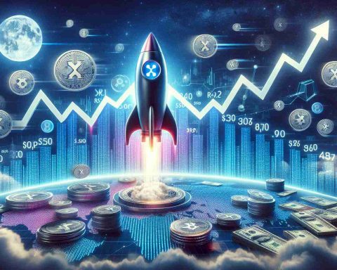 Create a realistic, high-definition image that visually represents the concept of the cryptocurrency known as XRP potentially being ready for a major surge. The image may include elements such as a graph indicating upward price movement, a rocket symbolising the 'surge', and various elements indicative of financial forecasting or speculation. Do not include any specific individuals or identifiable persons in the image.