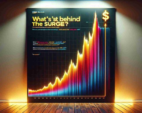 A high-definition, realistic image of a skyrocketing XRP price chart. The chart shows an impressive, steep curve, illustrating a dramatic increase in the value of XRP. Emblazoned on top is the question, 'What's Behind the Surge?' to promote curiosity. The chart is accompanied by a strong emphasis urging not to miss out on this steep increase, with the words 'Don't Miss Out' appearing in bold, bright-colored letters at the bottom of the image.