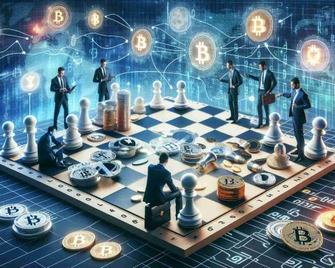 Generate a high-definition, realistic image that symbolizes the concept of a 'game-changing cryptocurrency'. The scene might feature symbols or metaphors related to finance, digital technology, and innovation. Maybe incorporate elements such as a chessboard to signify strategy and game-changing moves, and digital code or blockchain symbols to represent cryptocurrency. Do not include any specific crypto logos or symbols.