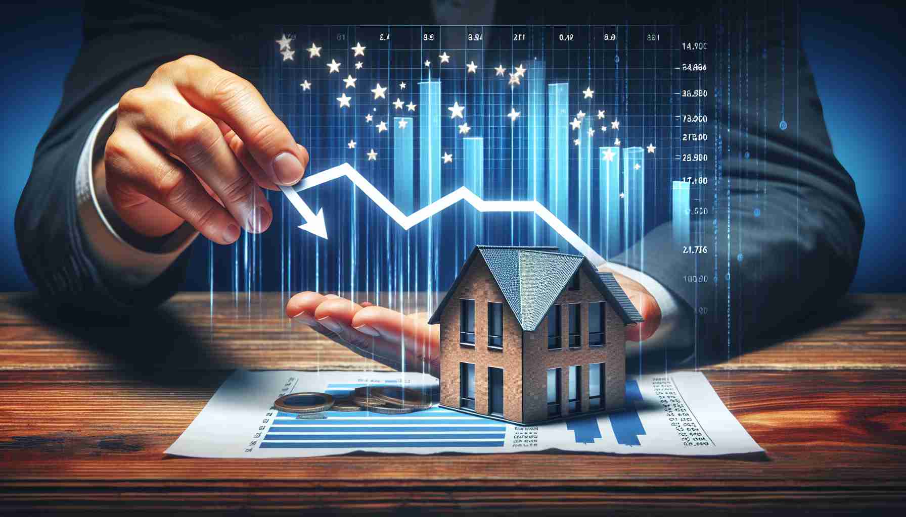 A realistic, high-definition photo representation of the concept of a European Real Estate Investment Trust experiencing a sudden financial decline. The visual narrative could perhaps include financial charts displaying a downturn trend, properties with value decreasing sign, and symbolizing elements of distress or misfortune.