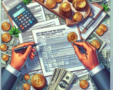 Generate a realistic, high-definition image of documentation related to preparing for tax season with a focus on essential forms and documents necessary for handling cryptocurrency taxes. This image should include a catching phrase 'Get Ready for Tax Season! Don’t Miss These Essential Crypto Forms.'