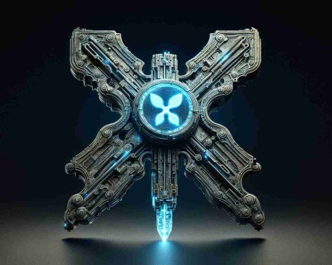 An intricately detailed, hyper-realistic image showcasing a metaphorical 'weapon' symbolising XRP (a digital currency). This weapon is imbued with futuristic elements, signifying potential changes to the future of transactions. It could be a technological artifact glowing with digital energy or an abstract, sculptural representation of financial power and potential.